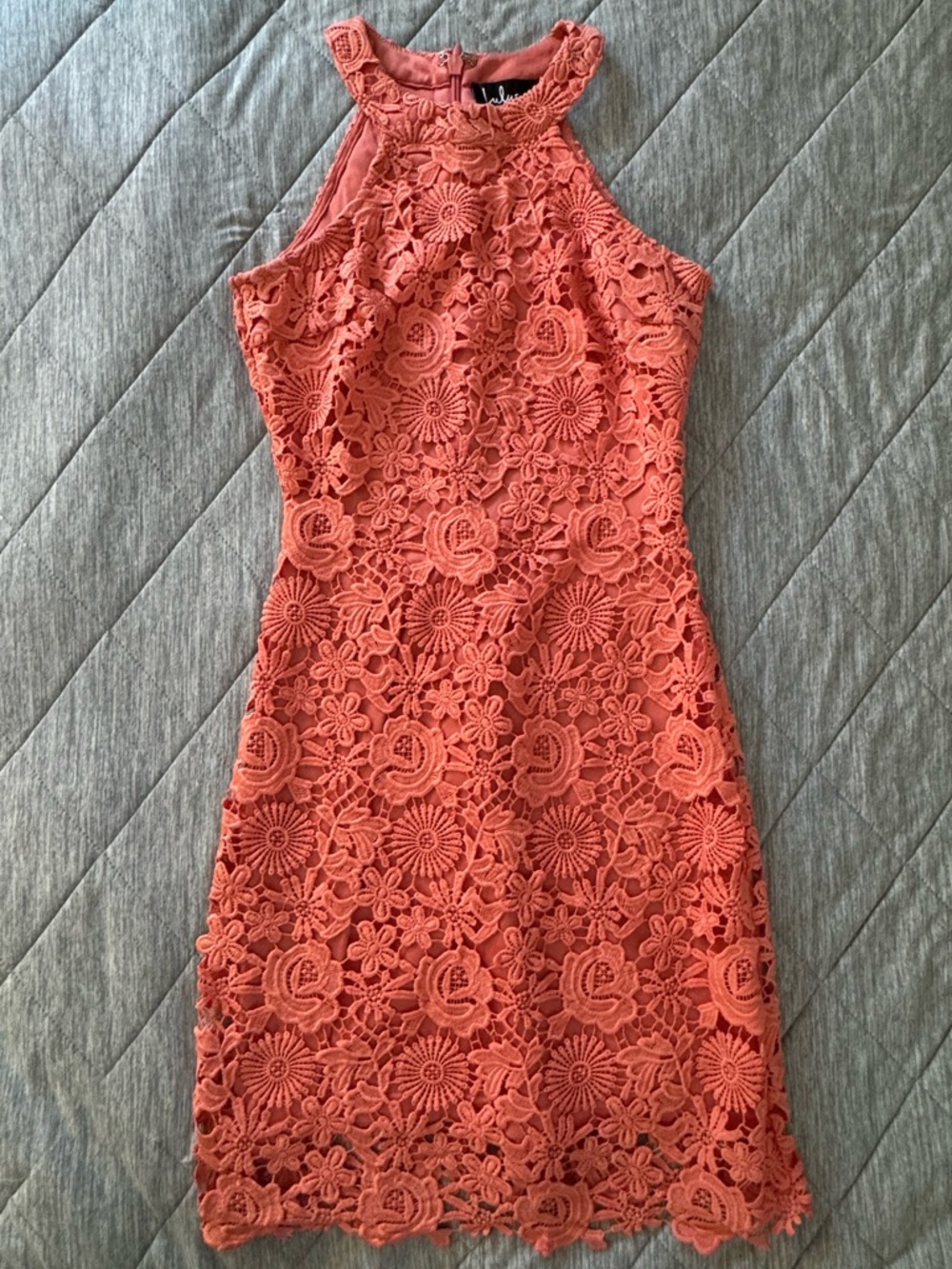 Lulus Love Poem Coral Orange Lace Dress - Size XS